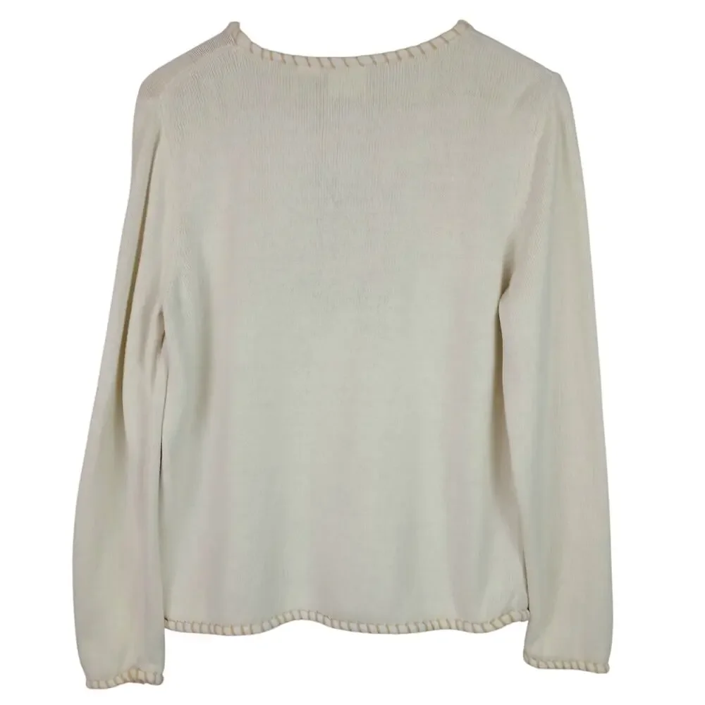 CC Hughes VTG SZ L Whip Stiched Cotton Blend Sweater With Embroidered Teddy Bear